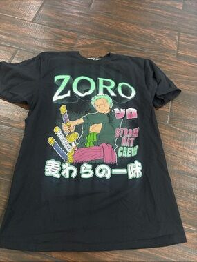 Ripple Junction Zoro Black Graphic Tee with Green, Pink and Yellow Accents
